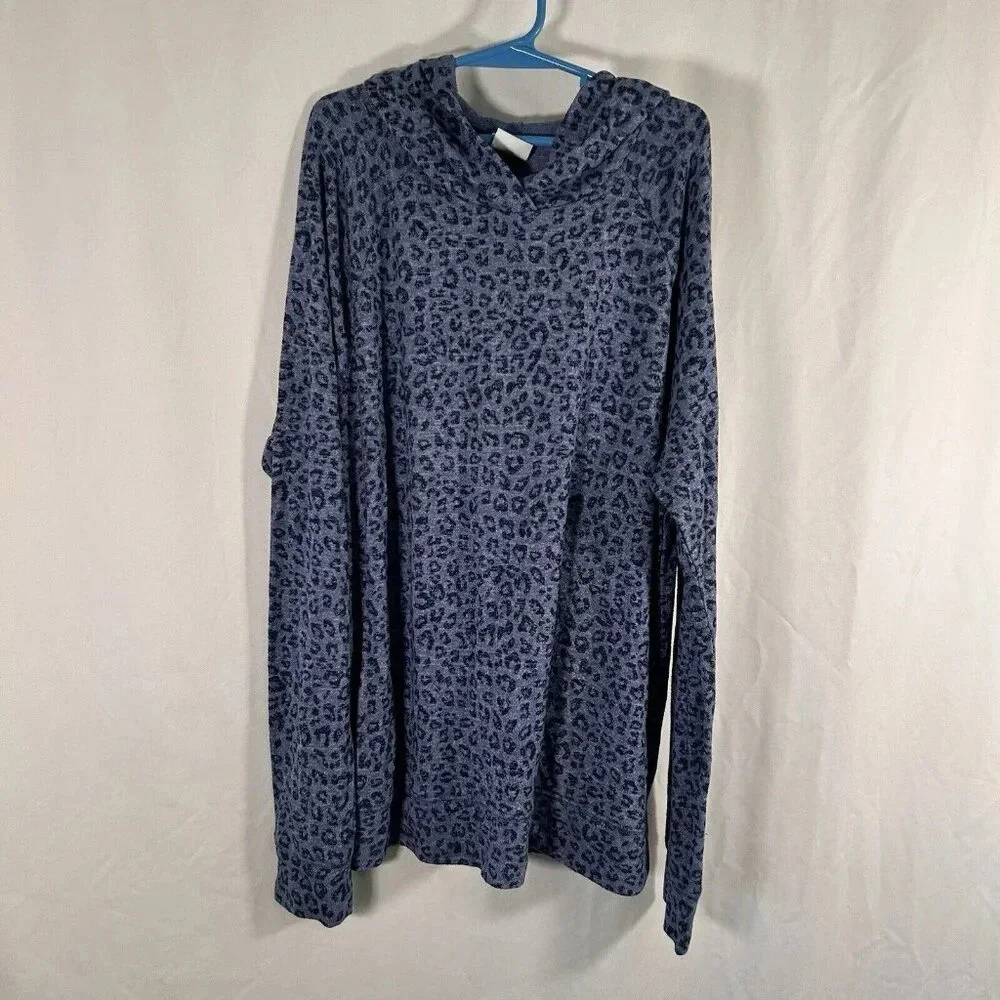 Gap Kids Hoodie Girls XXL Blue Cheetah Print Long Sleeve Lightweight Pullover